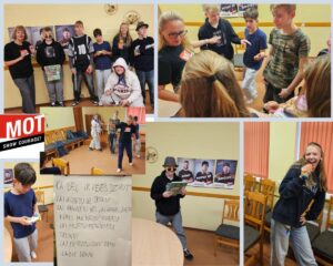 Kolāža ar jauniešiem un pieaugušajiem, kas piedalās dažādās aktivitātēs telpās.