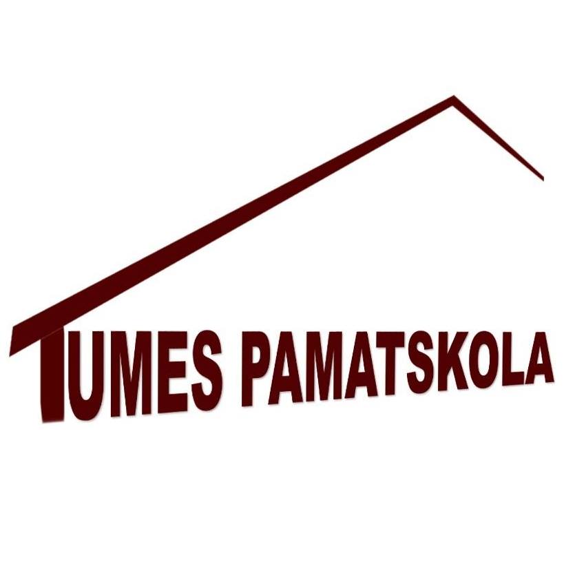 Tumes pamatskolas logo - skolas nosaukums zem jumta formas simbola
