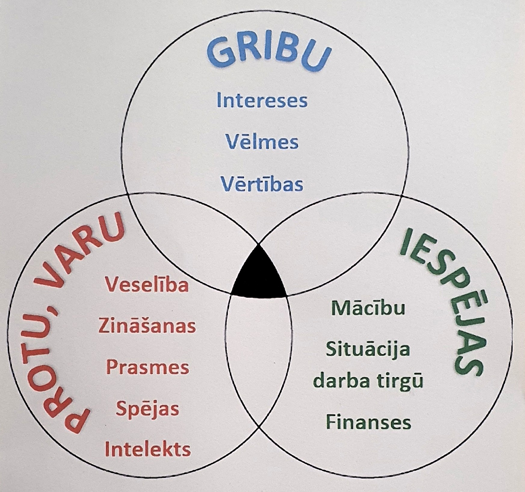 Trīs apļi - gribu, protu, varu, iespējas